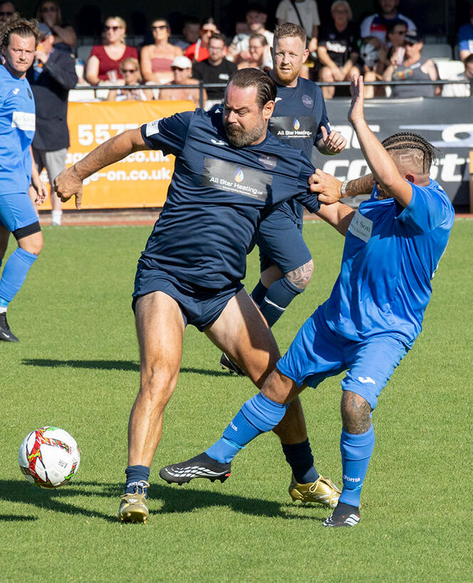 Danny Dyer plays in a Sellebrity Soccer match at Hornchurch FC