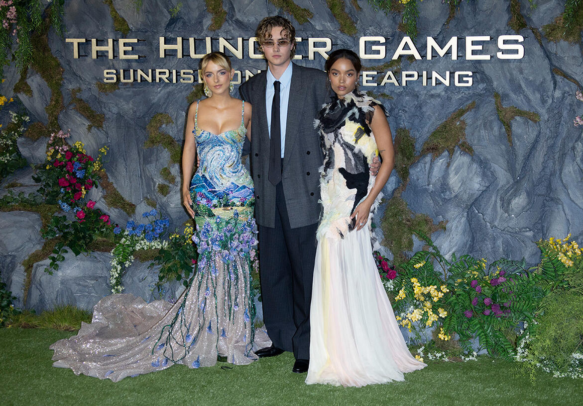 Mckenna Grace, Joseph Zada and Whitney Peak attend the The Hunger Games Sunrise on the Reaping UK Fan Screening
