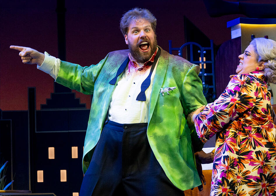 Henry Lewis and Allie Dart perform in The Comedy About Spies, Noel Coward Theatre