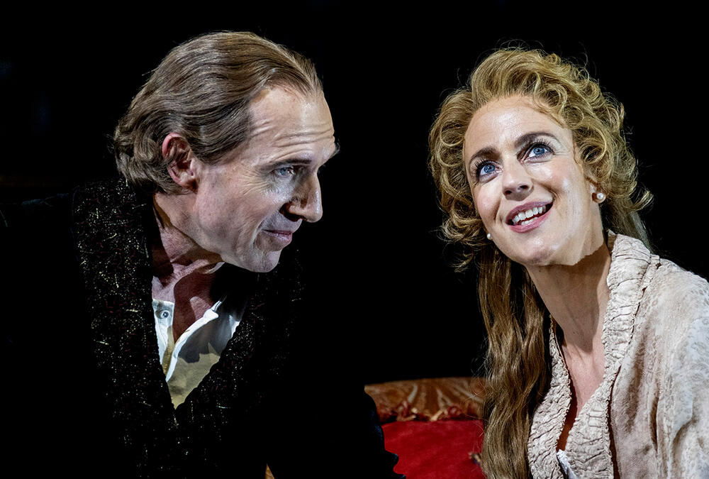 Ralph Fiennes as Henry Irving and Miranda Raison as Ellen Terry in David Hare's ‘Grace Pervades' at the Theatre Royal Haymarketd