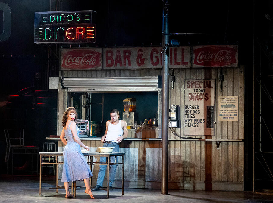 Cordelia Braithwaite (Lana) and Harrison Dowzell perform in Matthew Bournes THE CAR MAN, Sadlers Wells Theatre